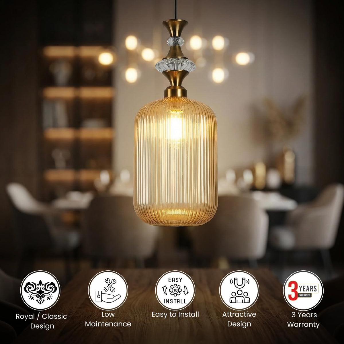 Black and Gold Iron Hanging Light - E27 holder - with LED Lamp Included - JS-1323-1LP