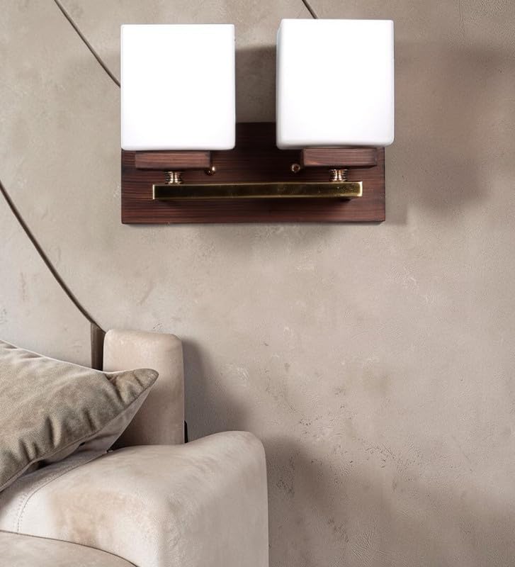 ELIANTE by Jainsons Lights | Key Gold and Brown Wood and Iron Wall Light - S | Gold Iron Wall Light | for Living Room, Bedroom, Hallway | E27 Holder | 3 Year Warranty