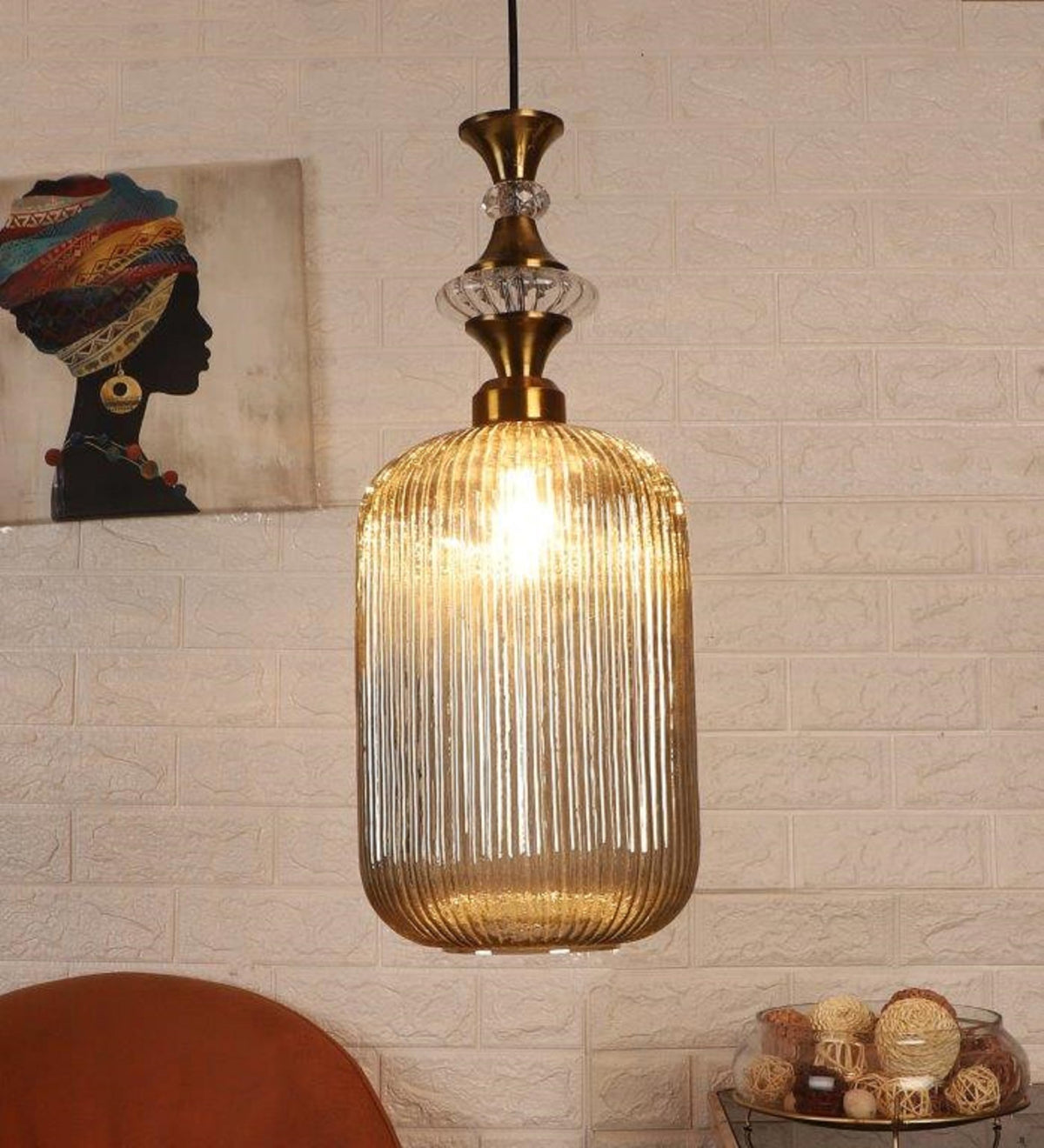 Black and Gold Iron Hanging Light - E27 holder - with LED Lamp Included - JS-1323-1LP