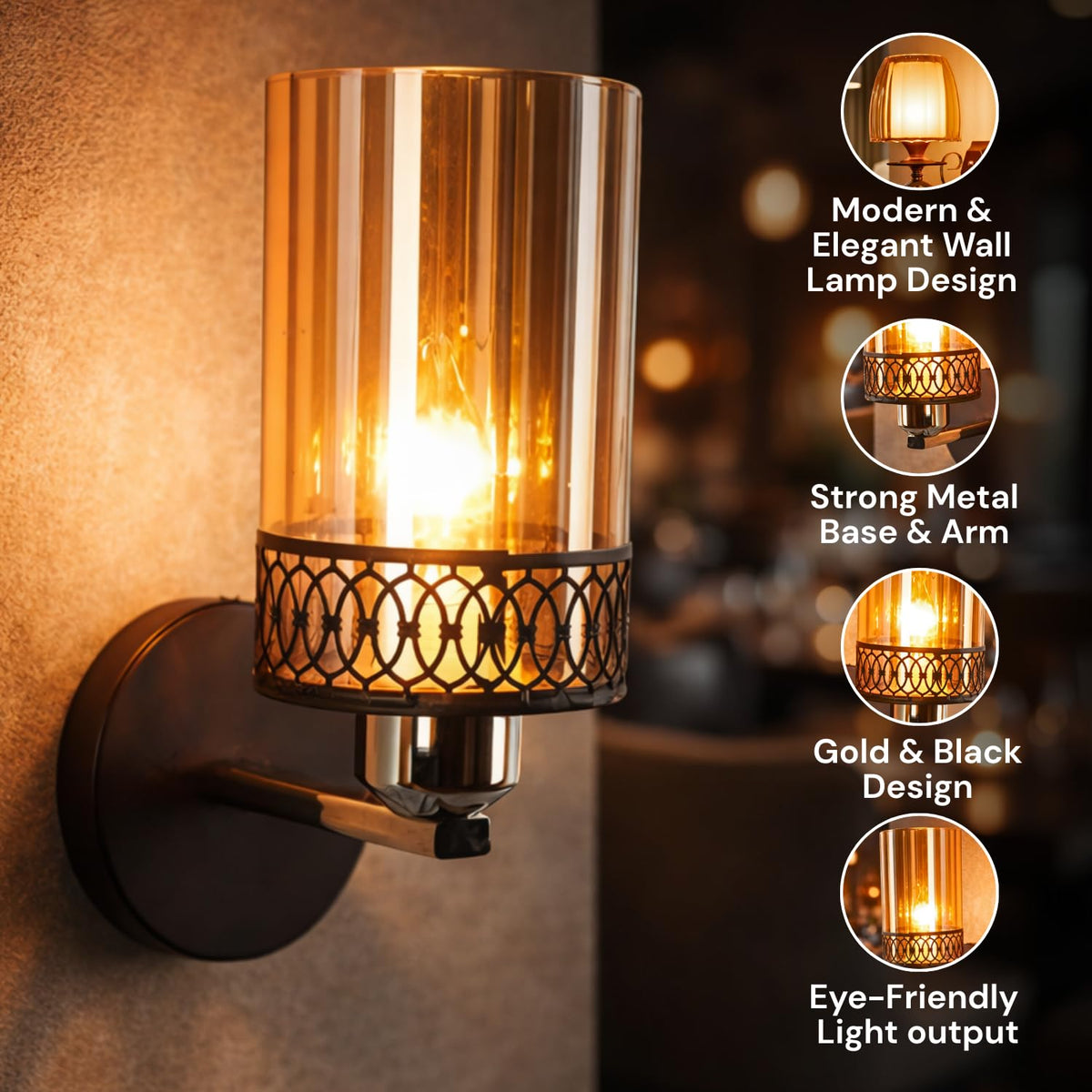 Andre Metal Wall Mounted Uplight Sconce (Black) | 286-1W | Included Bulb | Eliante by Jainsons Lights