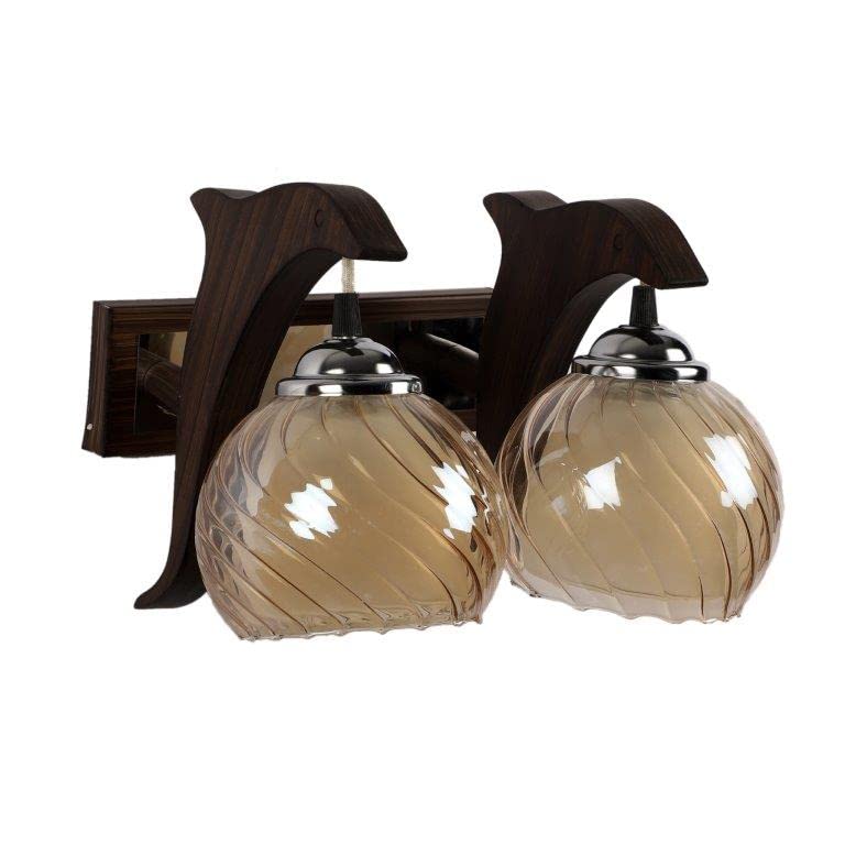 ELIANTE Pardo Modern Wall Light | Brown Wood | Decorative Lamp for Living Room & Bedroom | 2 LED Lamps Included | 3 Years Warranty