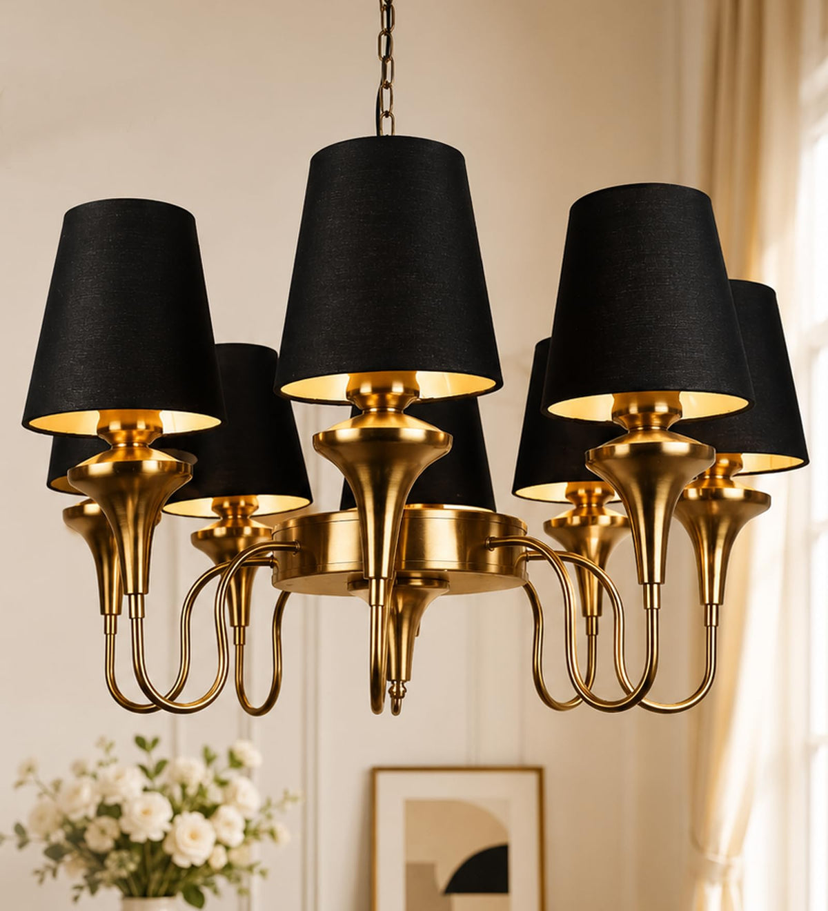 Eliante by Jainsons Lights | Gold Iron Chandelier | KUPPI-8LP-BK