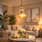 ELIANTE Povque Vintage Hanging Light | Gold Finish Iron & Golden Glass Shade | E27 Holder | Decorative Pendant for Living Room & Dining | with LED Lamp(s) Included | 3 Years Warranty
