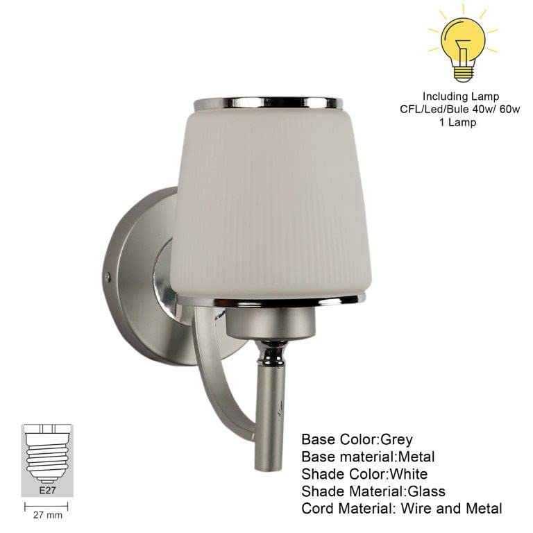 ELIANTE Plata Modern Wall Light | Grey Iron with Glass Shade | Decorative Wall Light for Living Room, Bedroom, Dining Room, Kitchen | LED Lamp Included | 3 Years Warranty