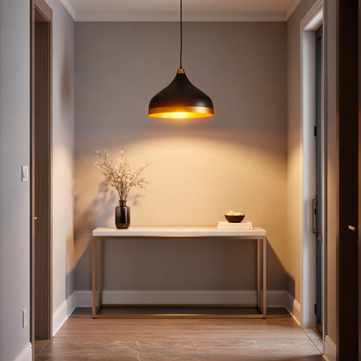 ELIANTE by Jainsons Lights | Modern Black Metal Single Hanging Light/Ceiling Decorative Chandelier Light Lamp by Jainsons Lights - M-46-HL-BIG-BK-GD - with LED Lamp Included