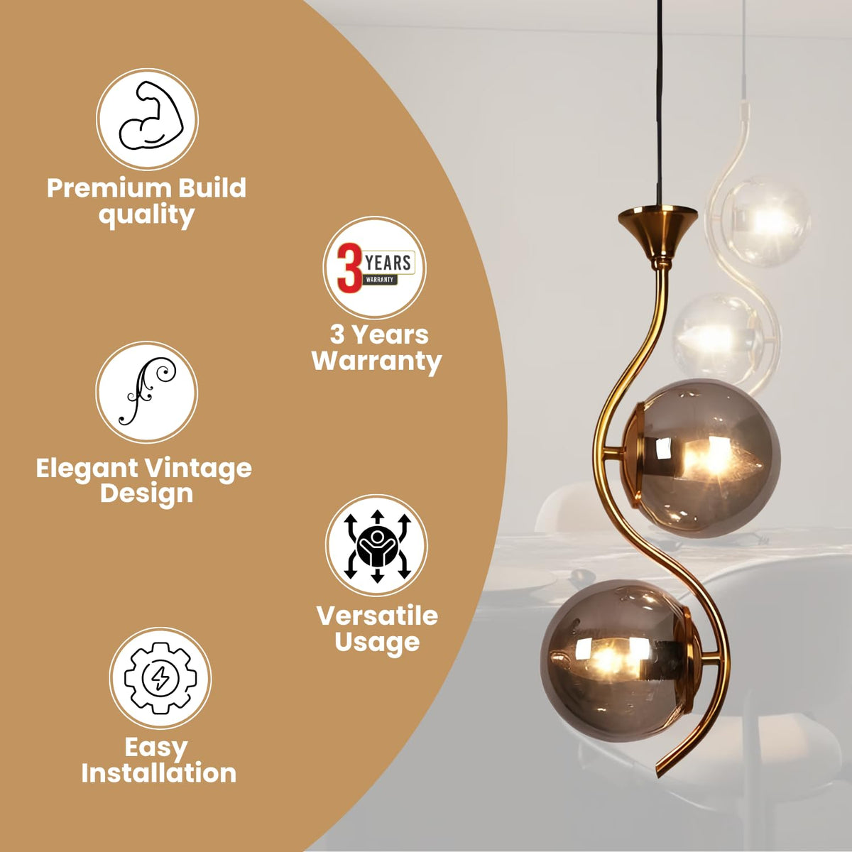 Eliante Aunque Gold Iron Hanging Light - E27 holder - without Bulb - JS-4165-2LP
