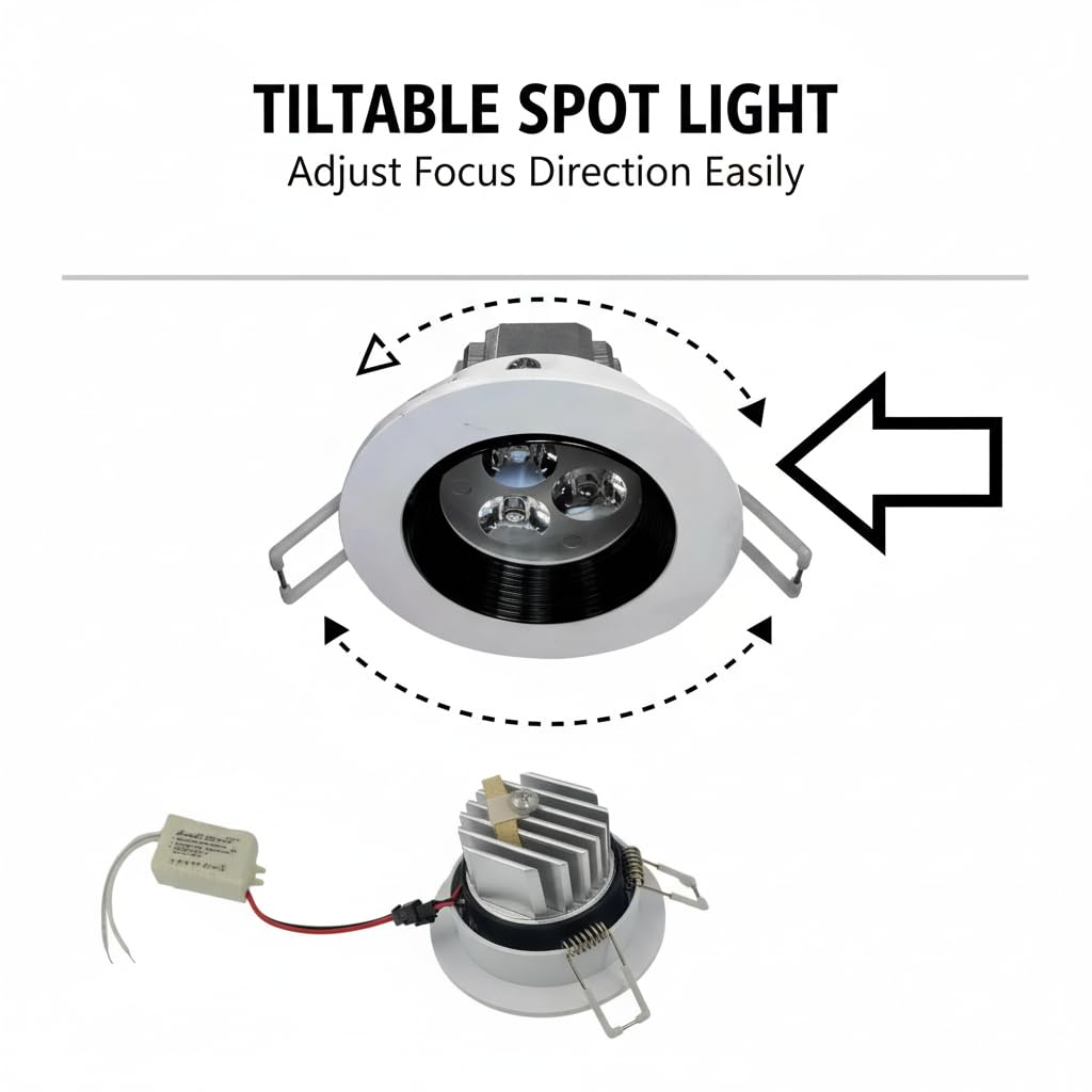 AUTONIX 3W Focus Concealed LED Spotlight, Deep Recessed Tiltable, 40° Beam, White 6000K, Round Lens Reflector, Cutout 70mm | 1 Year Warranty