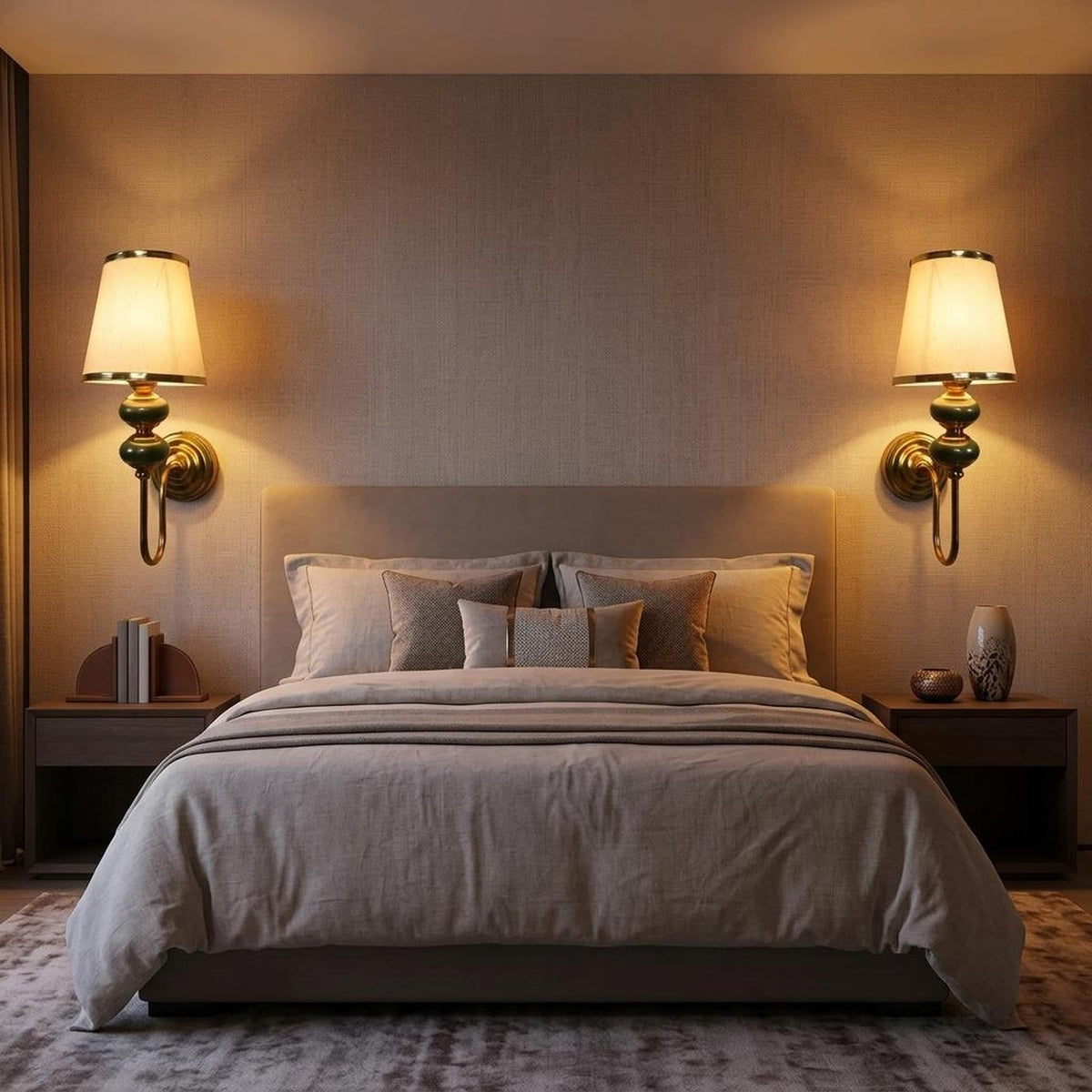 ELIANTE Luminara Gold Wall Light with E27 Holder and White Fabric Shade | 3 Years Warranty | LED Lamp Included