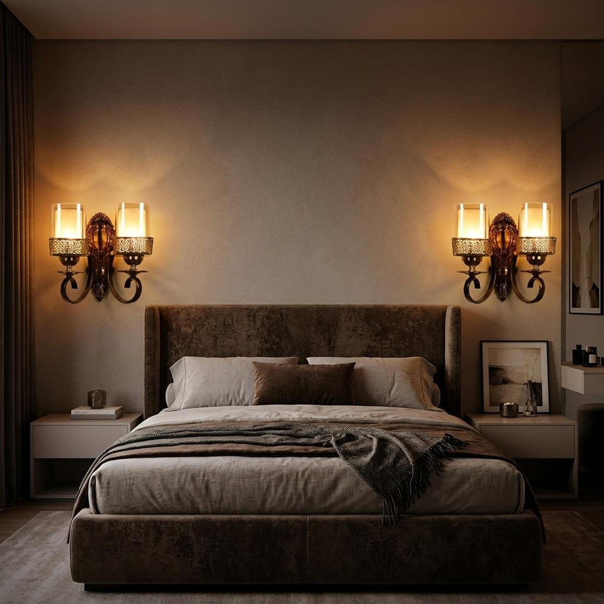 ELIANTE Liora Contemporary Wall Light | Antique Gold Iron | E27 Holder | Decorative Wall Light for Living Room & Bedroom | 2 LED Lamps Included | 3 Years Warranty