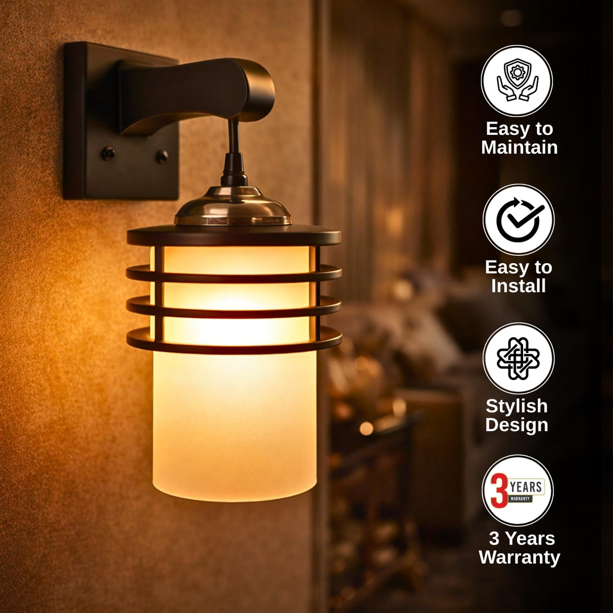 ELIANTE Metal Wall Light Black Wall Lamp for Living Room, Bedroom, Dining Room, Kitchen | 3 Years Warranty | LED Lamp Included
