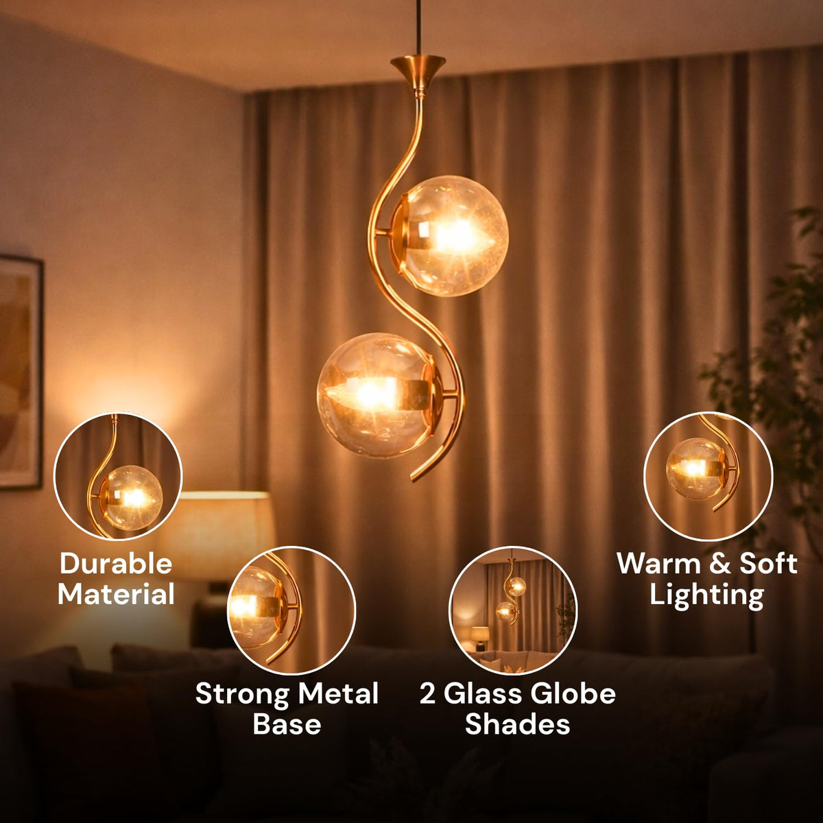 Eliante Aunque Gold Iron Hanging Light - E27 holder - without Bulb - JS-4165-2LP