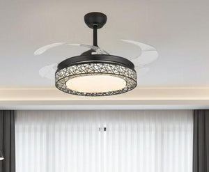 JS-FO - FI-7630 High Speed Crystal Chandelier Fans Black Finish Acrylic Blades Size 1070mm