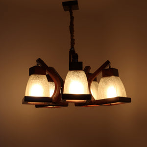 Wooden Wood Glass Chandeliers - JG-221-5lp - Included Bulb