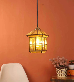 Mabel Gold Brass Hanging Light | JS-2424-1LP-SQ-Brass | Included Bulb | Eliante by Jainsons Lights