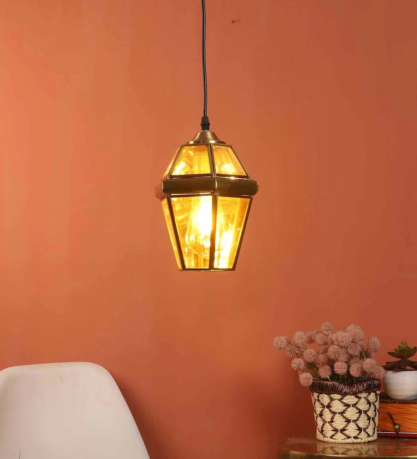 Jazmin Gold Brass Hanging Light | js-no1-brass-1lp | Included Bulb | Eliante by Jainsons Lights