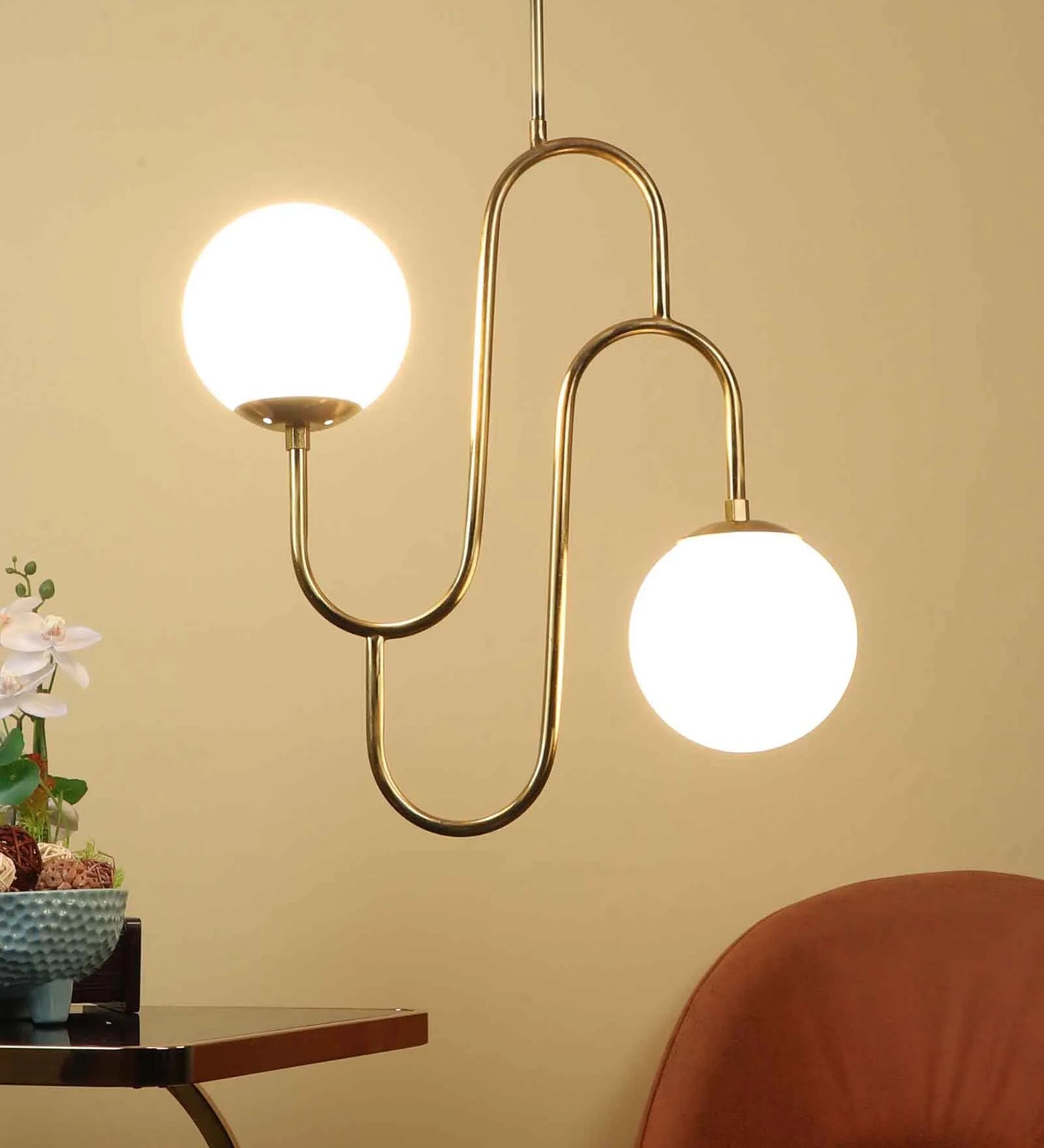 Baley Gold Iron Hanging Light | 5019-2LP | Included Bulb | Eliante by Jainsons Lights