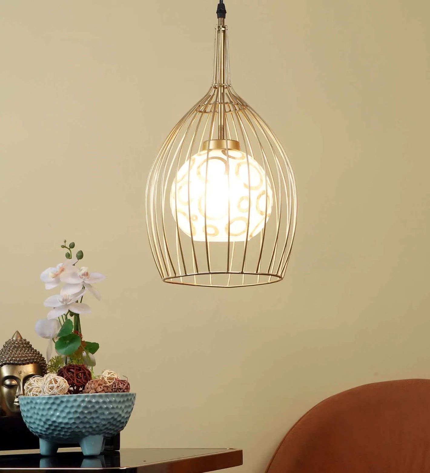 Yokos Gold Iron Hanging Light | pinzar-1lp-gold | Included Bulb | Eliante by Jainsons Lights