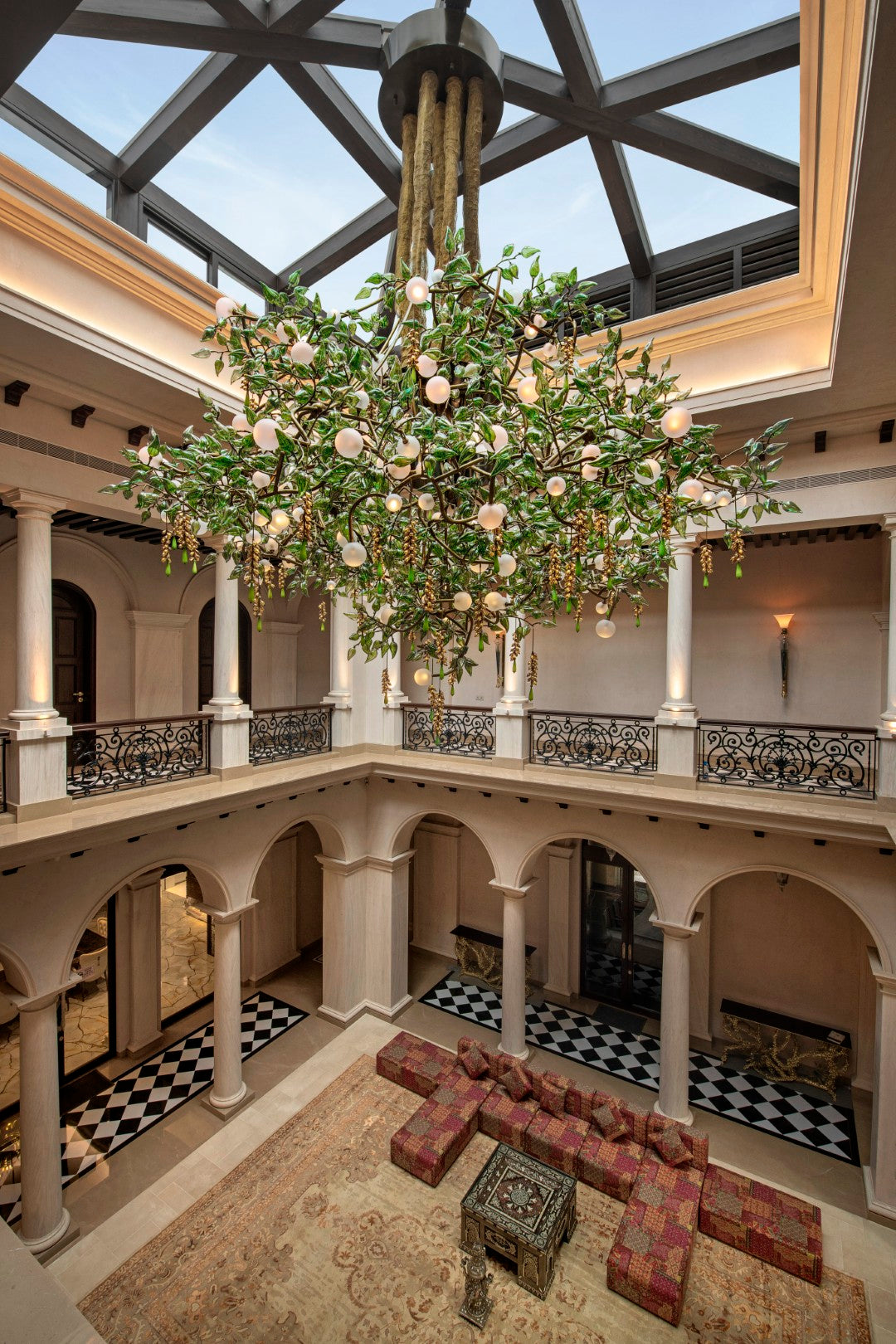 Golden Orchard Hand-Blown Glass Chandelier – A Statement Piece for Grand Atriums