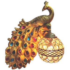 JS-LBR Golden Peacock Left Crystal Glass Novelty Wall Lights