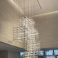 Architectural Grid Cage LED Chandelier – A Sculptural Statement for Double-Height Foyers