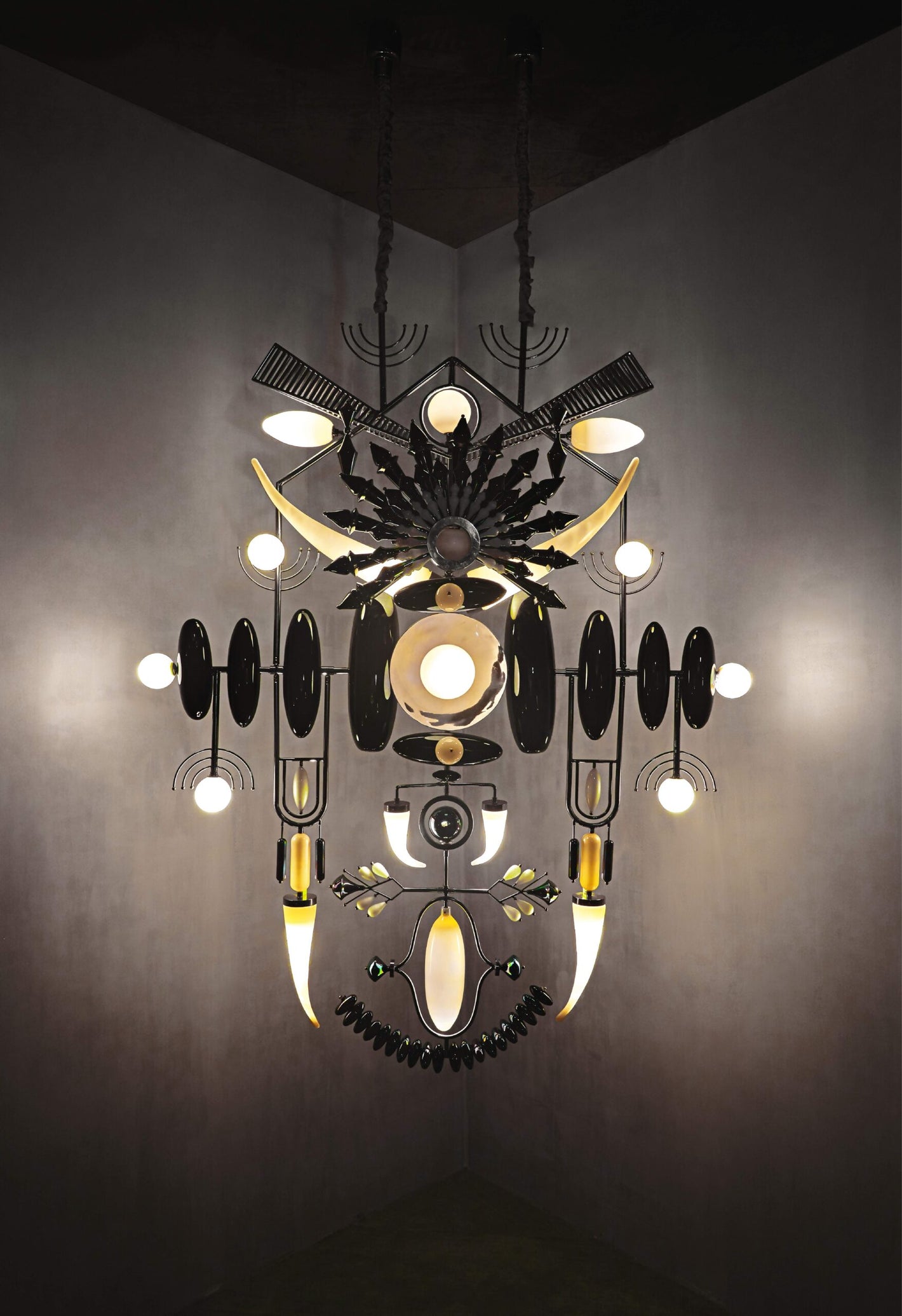 Gunmetal Tusk Sculptural Glass Chandelier – A Dramatic Statement for Double-Height Spaces