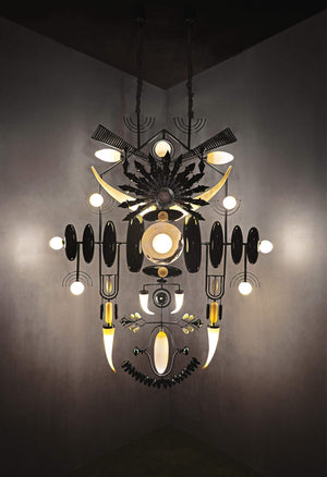 Gunmetal Tusk Sculptural Glass Chandelier – A Dramatic Statement for Double-Height Spaces