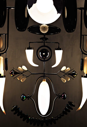 Gunmetal Tusk Sculptural Glass Chandelier – A Dramatic Statement for Double-Height Spaces
