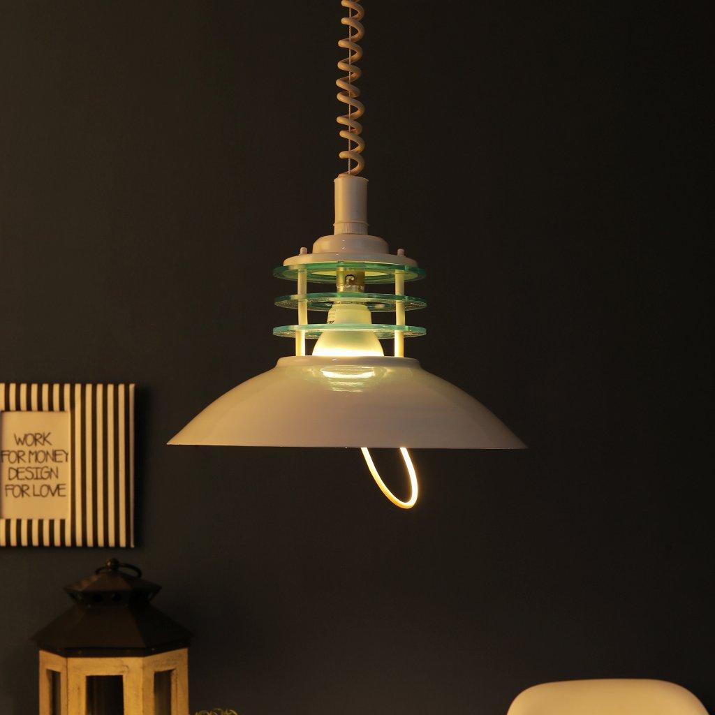 WHITE Metal Single Hanging Light APOLLO HL - Bulb Included
