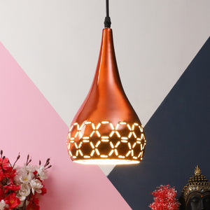 Copper Metal Hanging Light Belon White