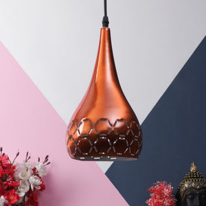 Copper Metal Hanging Light Belon White