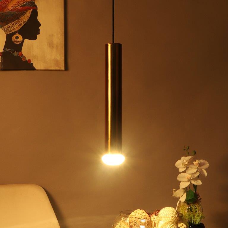 ELIANTE Antique Gold Iron Base Transparent Glass Shade Hanging Light - Hary-Pipe-1Lp - Inbuilt LED