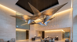 Gilded Blade-Fold Ribbon Chandelier – A Bronze & Silver Statement for Grand Lobbies