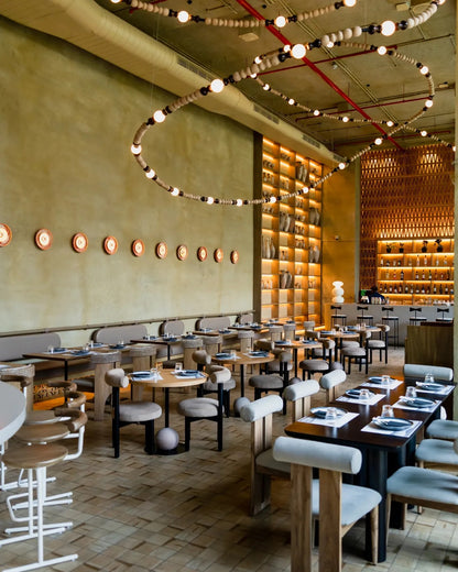 Honey Bead Wood & Glass Serpentine Chandelier – A Flowing Statement for Dining Spaces