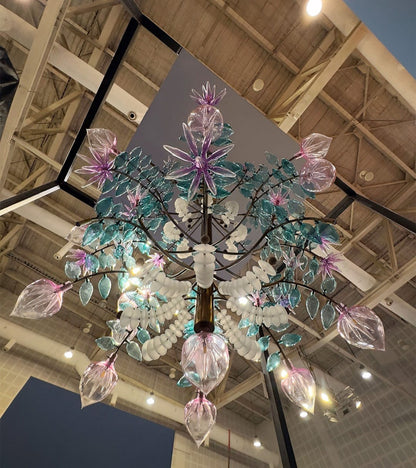 Blush Blossom Glass Branch Chandelier – A Jewel-Toned Statement Piece