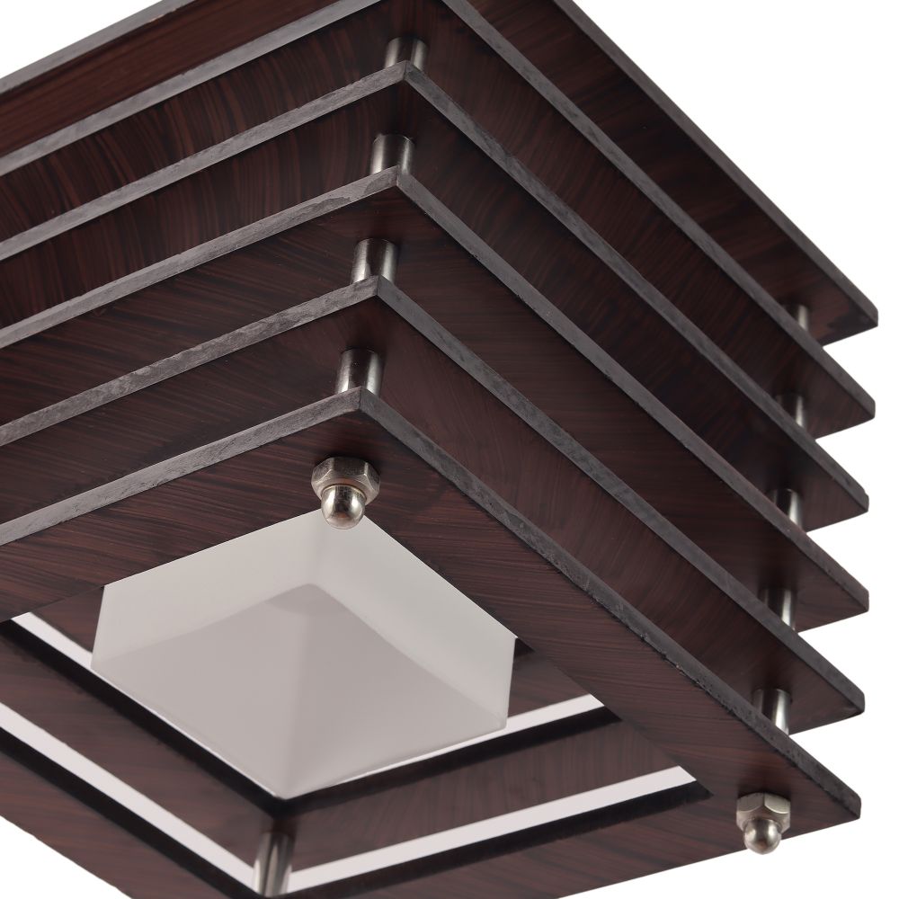 M-19-1LP-HL-Sq-Wooden Square Hanging Light White Glass