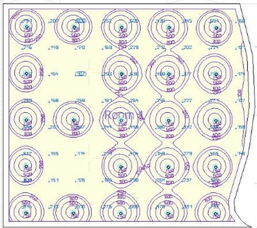 Sportball kids play area, original plan — calculated light: 333 lux average (DIALux)