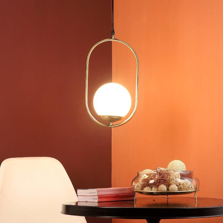 ELIANTE Gold Iron Base White Glass Shade Hanging Light - J-9015-1Lp - Bulb Included