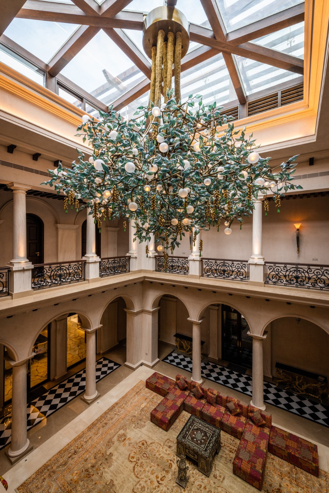 Jade Leaf Glass Canopy Chandelier – A Statement Piece for Double-Height Lobbies