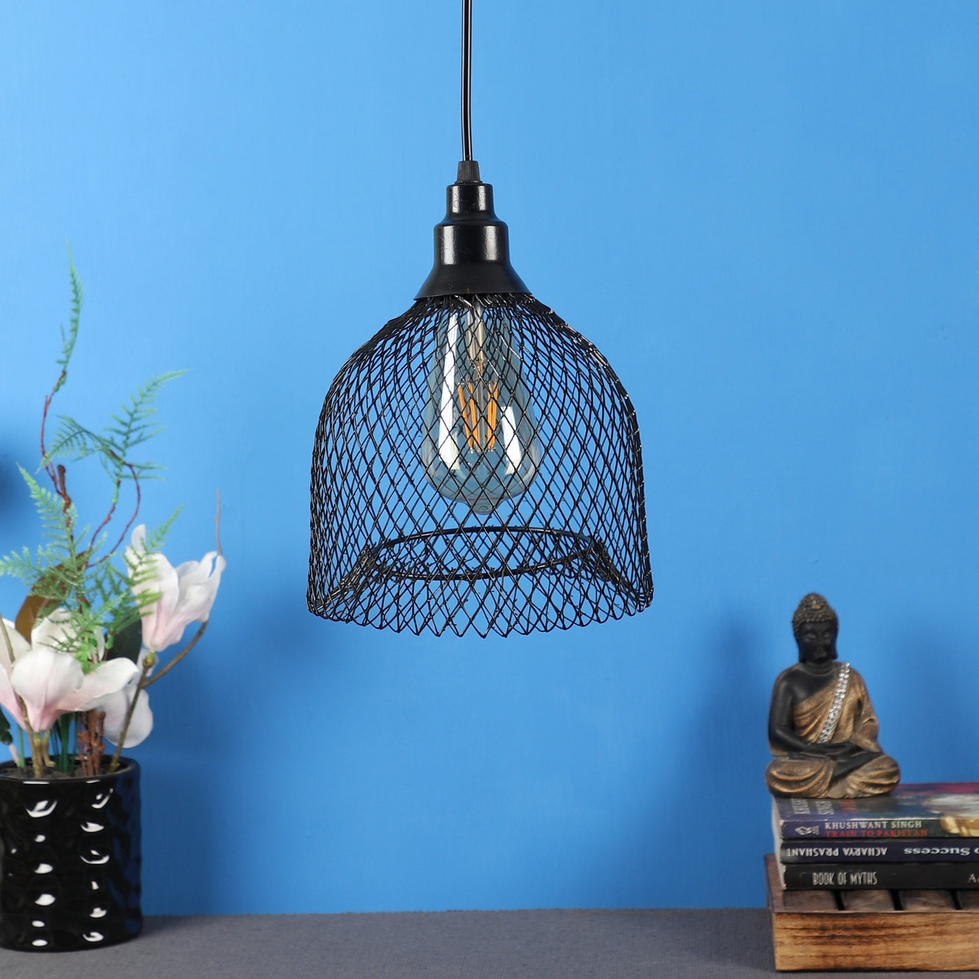 Black Metal Hanging Light - JALI-HL-BK - Included Bulb