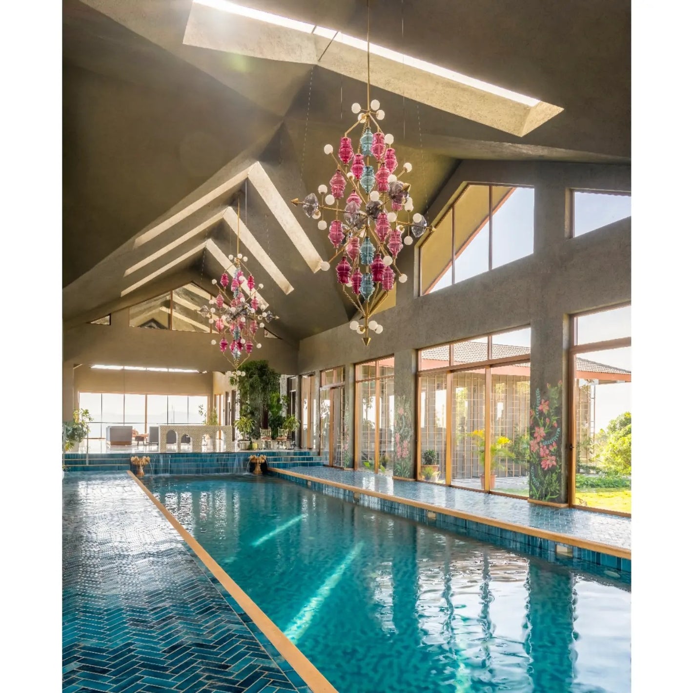 Jewel-Toned Star Frame Glass Chandelier – A Statement Piece for Grand Interiors