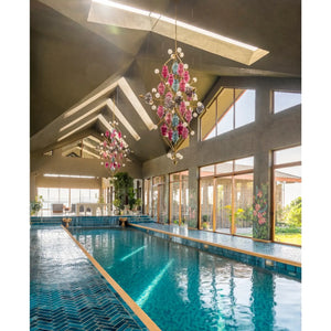Jewel-Toned Star Frame Glass Chandelier – A Statement Piece for Grand Interiors