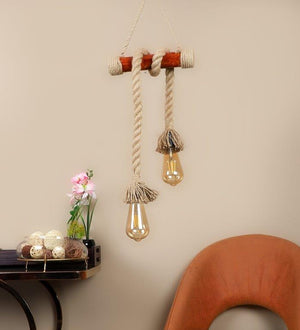 Eliante Cuerda Brown Wood & Iron Hanging Light - E27 holder - without Bulb - JS-4157-2LP
