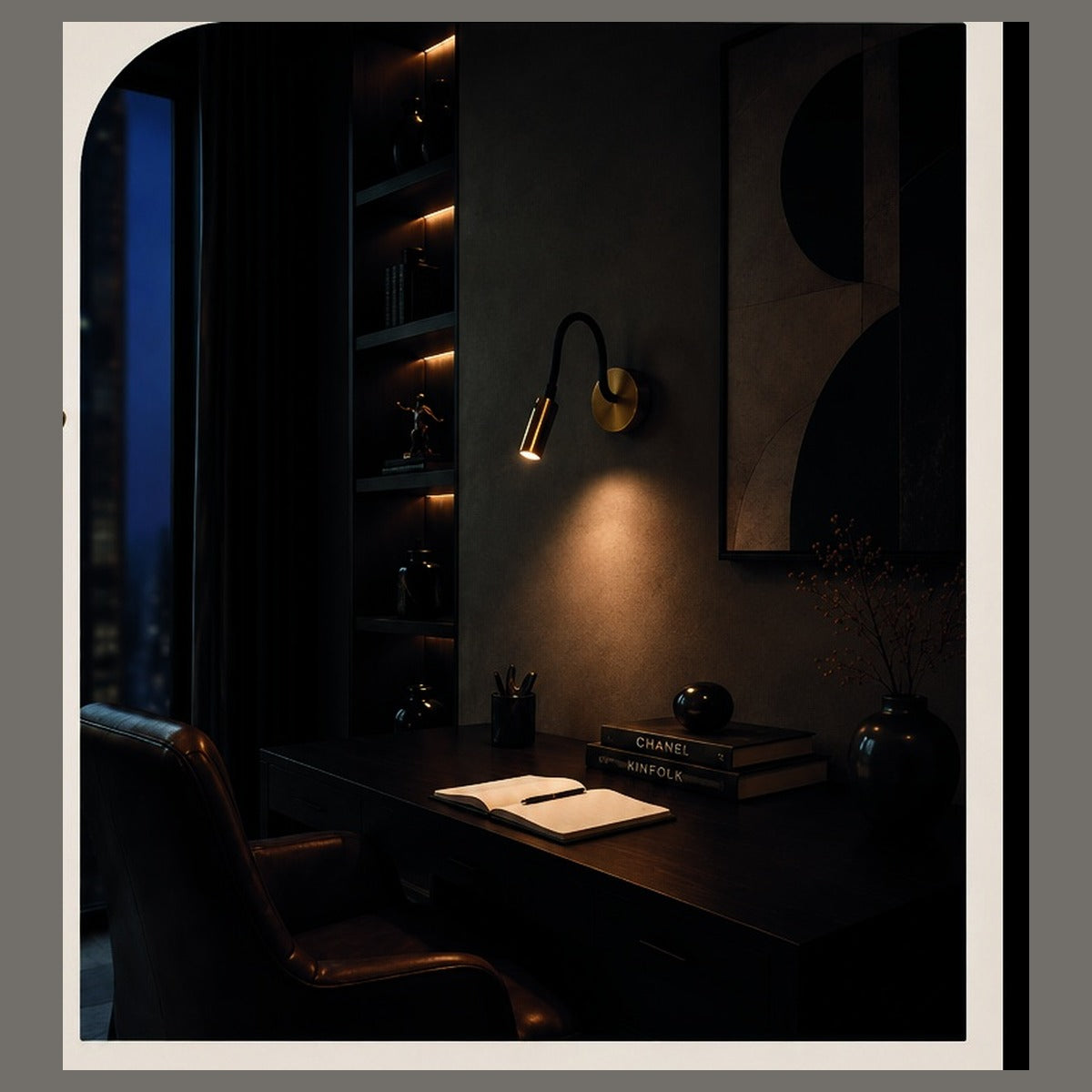 Flexi Spot gooseneck reading light in a home office setting