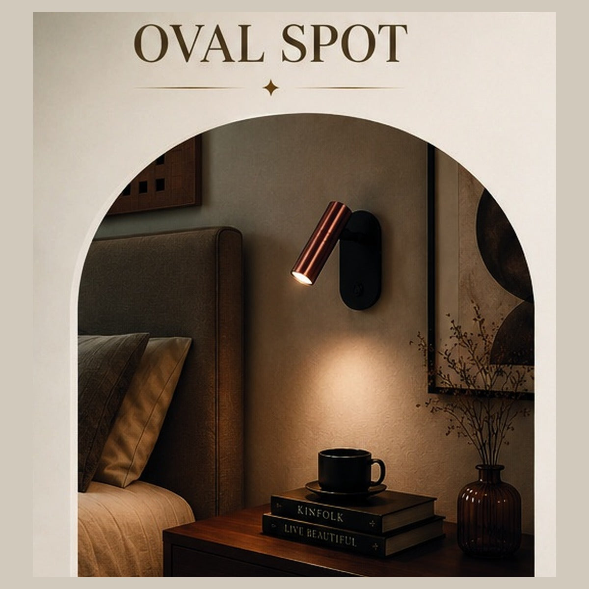 Oval Spot reading wall light in a bedroom setting