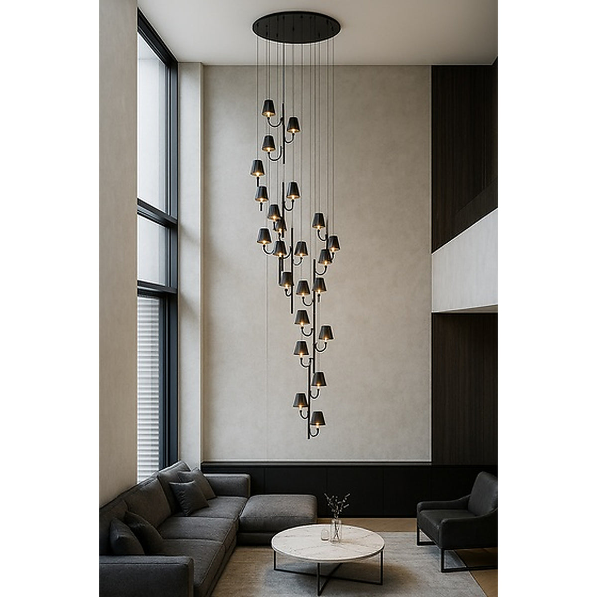 Eliante Cluster Double Height Chandelier – Gun Black, Metal