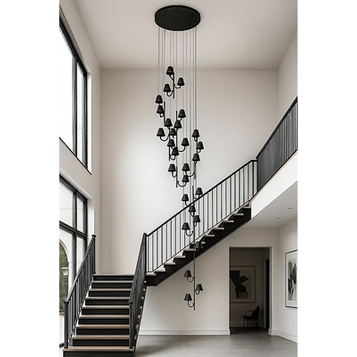 Eliante Cluster Double Height Chandelier – Gun Black, Metal
