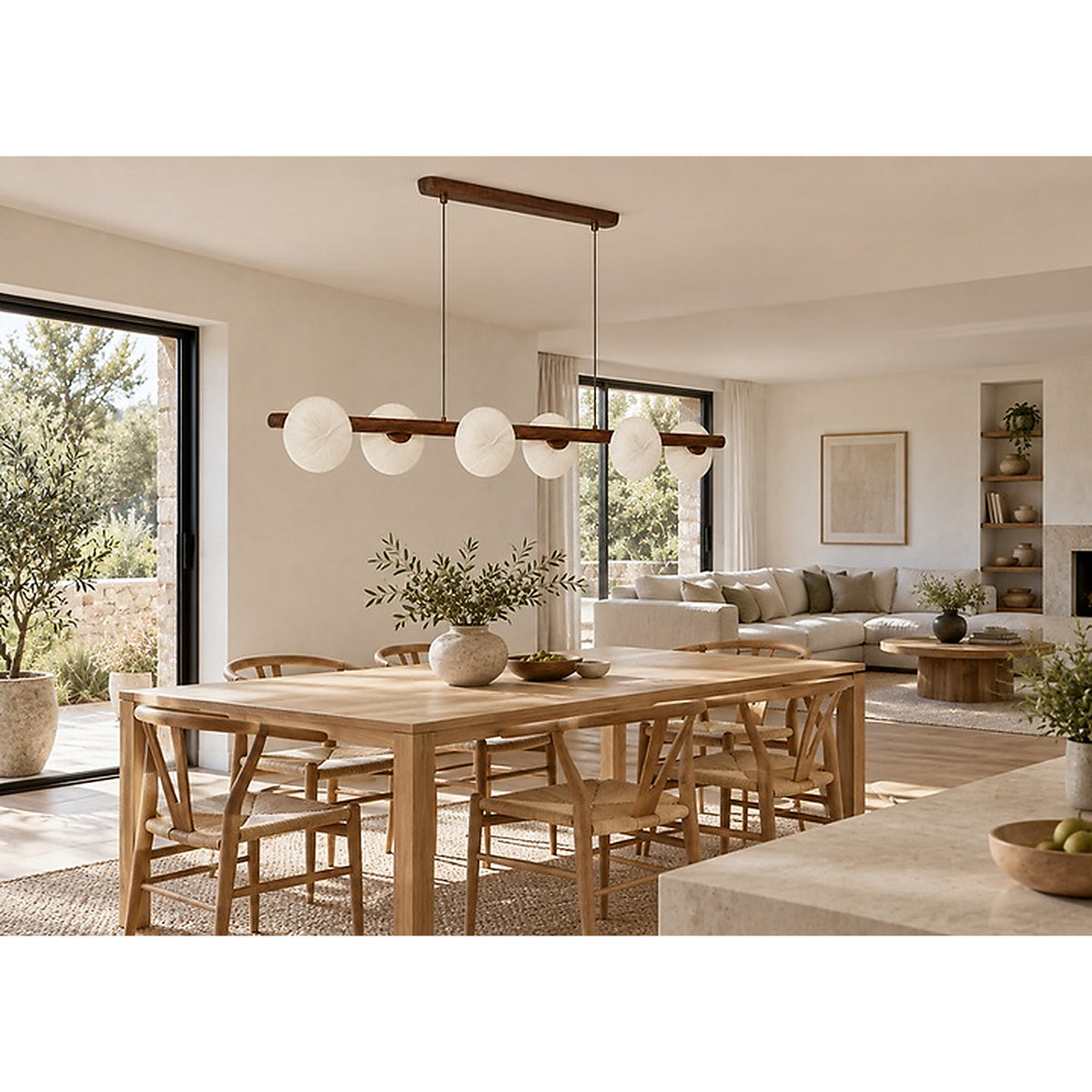 Eliante Linear Ceramic Chandelier – Walnut, Metal