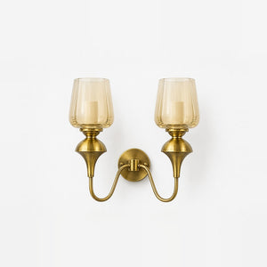 Eliante Bell Double Wall Light – Gold, Amber Glass, Metal