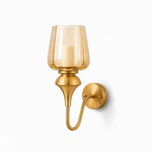 Eliante Bell Double Wall Light – Gold, Amber Glass, Metal