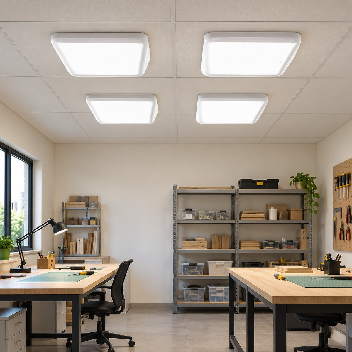 Fluorescent Surface And Suspended Tube Fixtures - 4x36W Flat Light